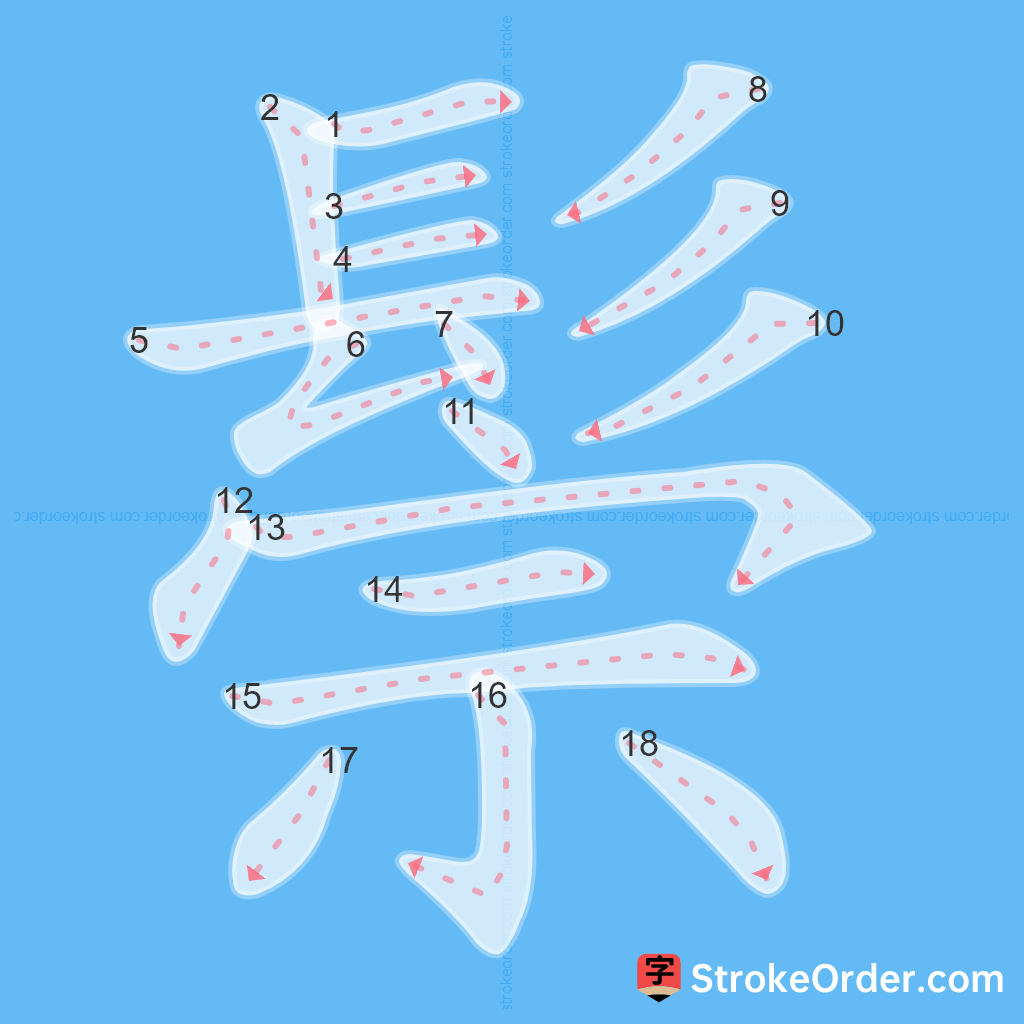 Standard stroke order for the Chinese character 鬃
