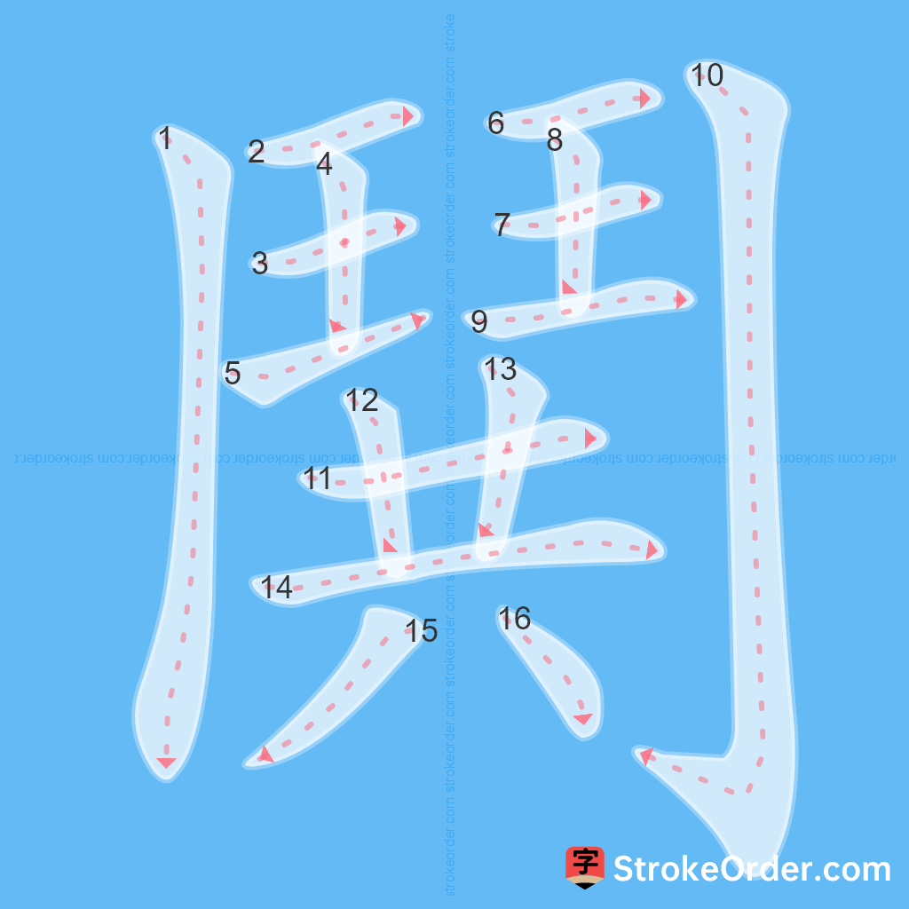 Standard stroke order for the Chinese character 鬨