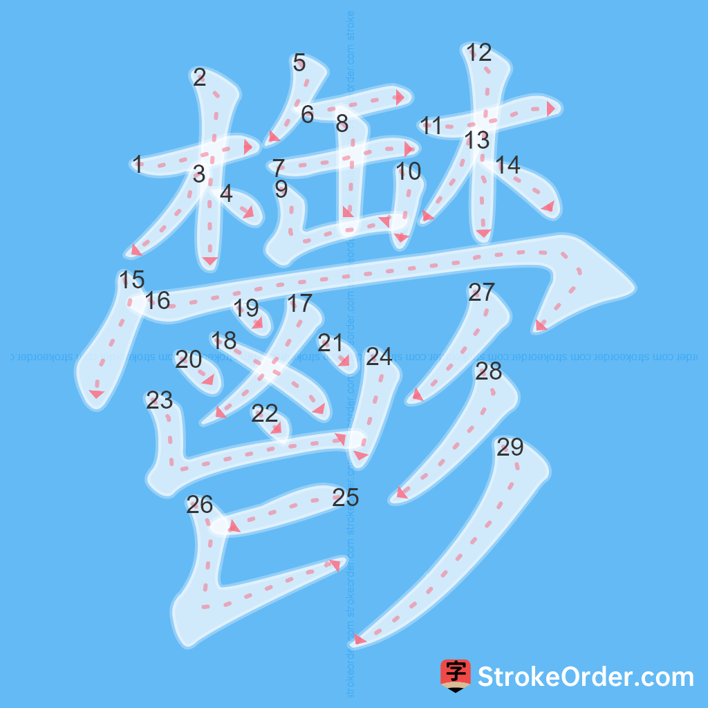 Standard stroke order for the Chinese character 鬱