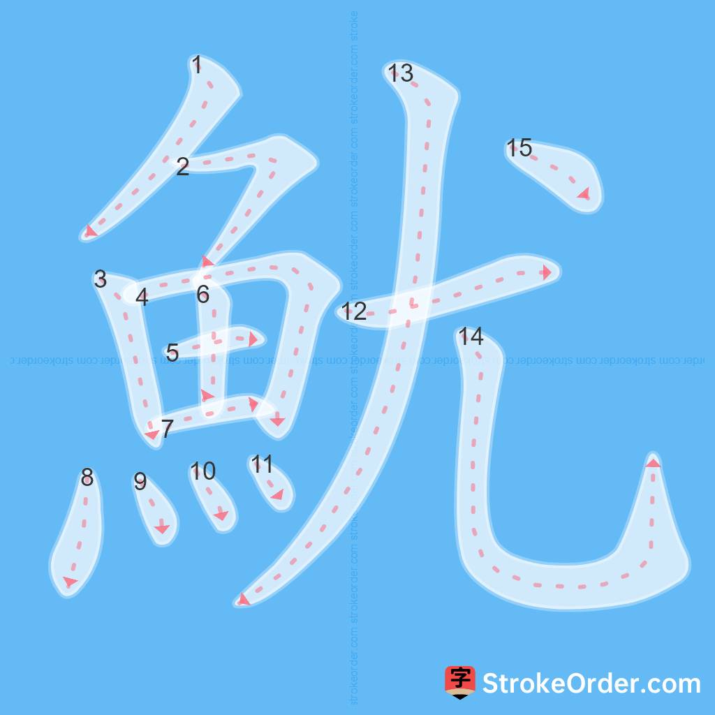 Standard stroke order for the Chinese character 魷