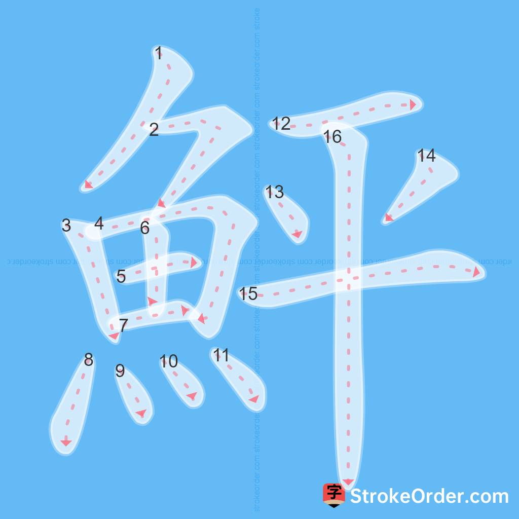 Standard stroke order for the Chinese character 鮃
