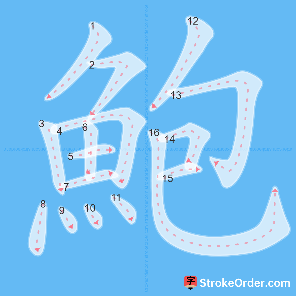 Standard stroke order for the Chinese character 鮑