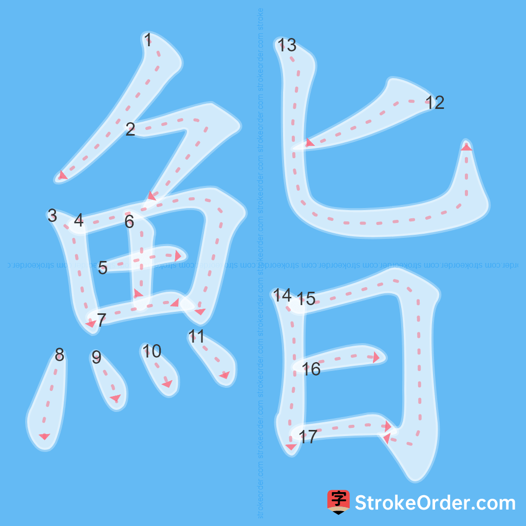 Standard stroke order for the Chinese character 鮨
