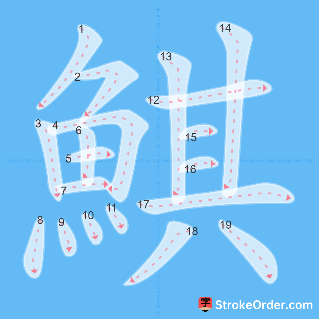 Standard stroke order for the Chinese character 鯕