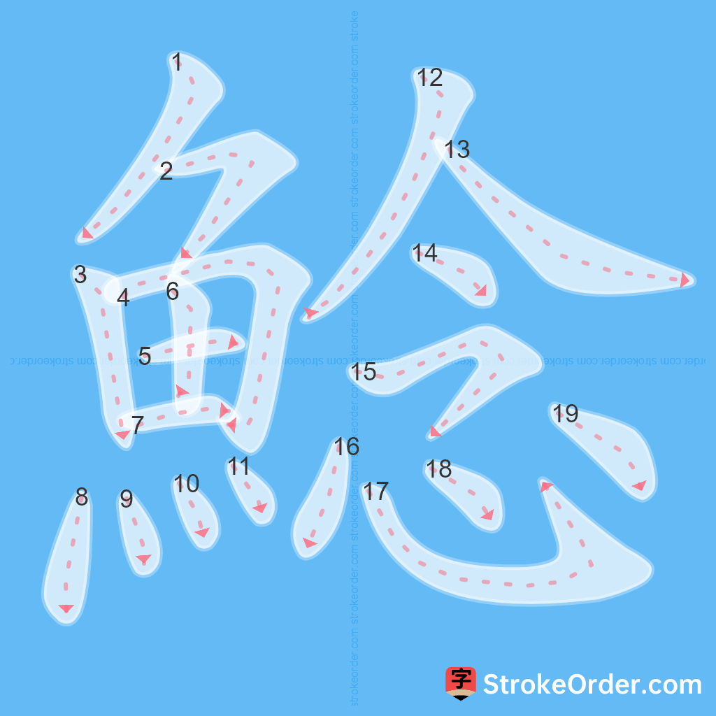 Standard stroke order for the Chinese character 鯰