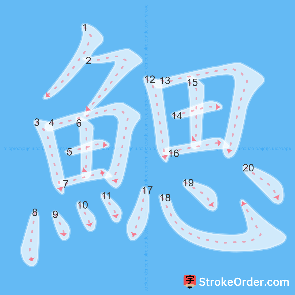 Standard stroke order for the Chinese character 鰓