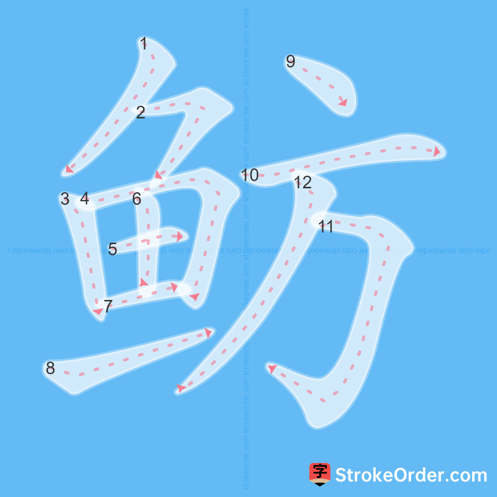 Standard stroke order for the Chinese character 鲂