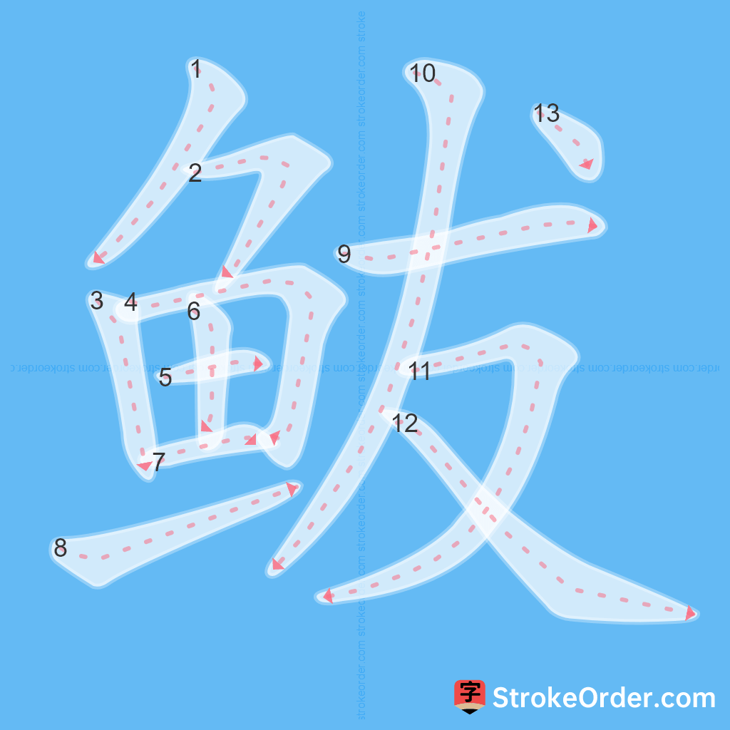 Standard stroke order for the Chinese character 鲅