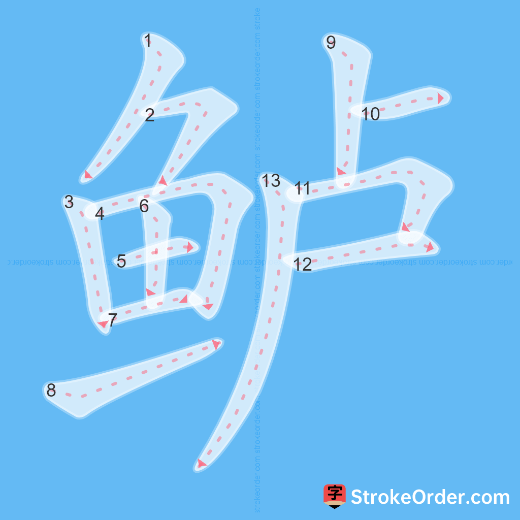 Standard stroke order for the Chinese character 鲈