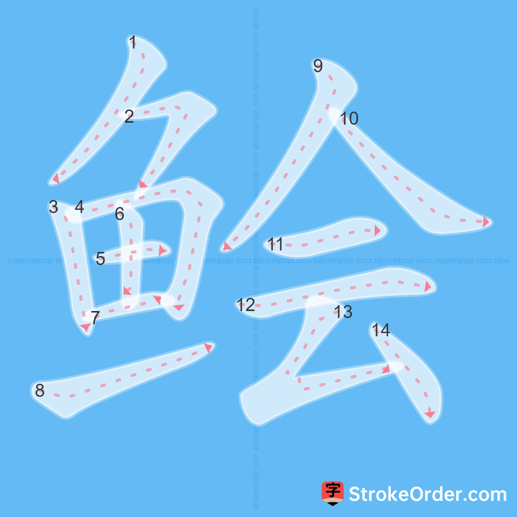 Standard stroke order for the Chinese character 鲙