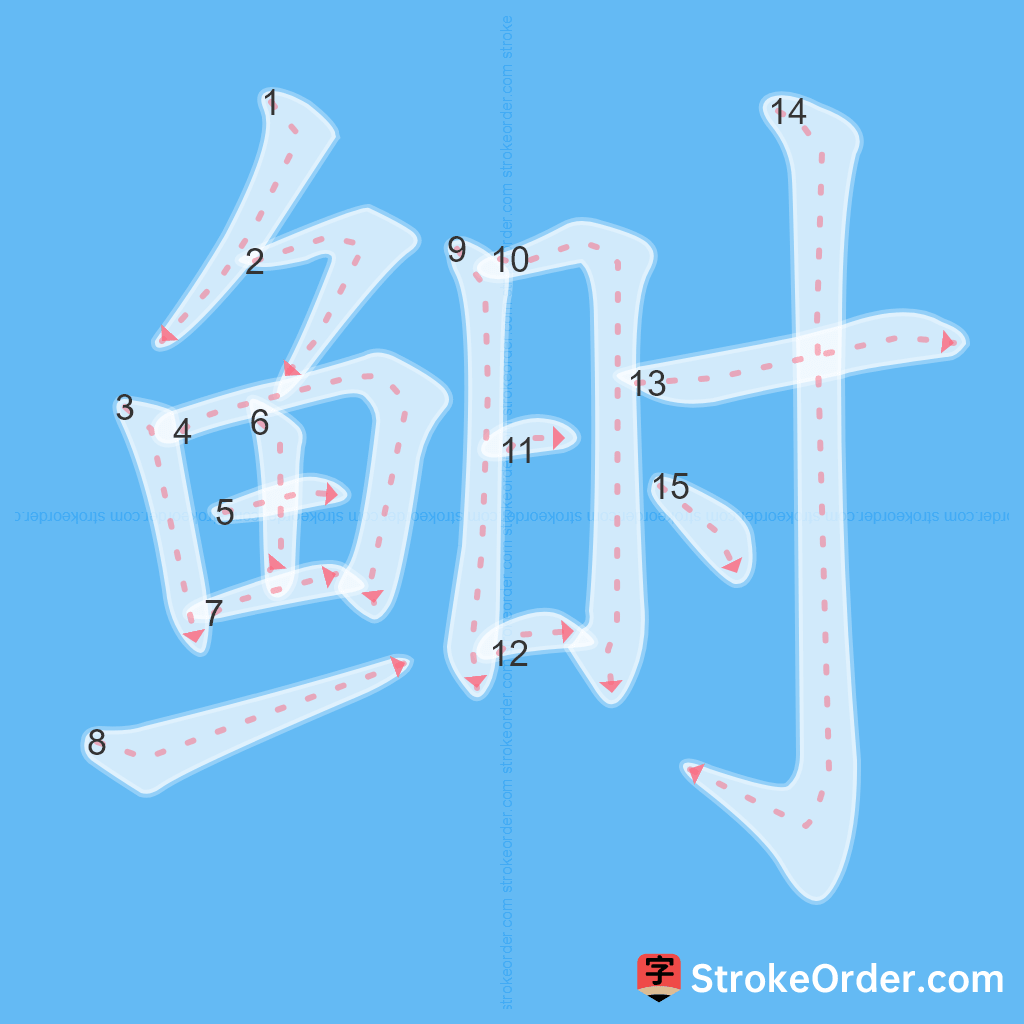 Standard stroke order for the Chinese character 鲥