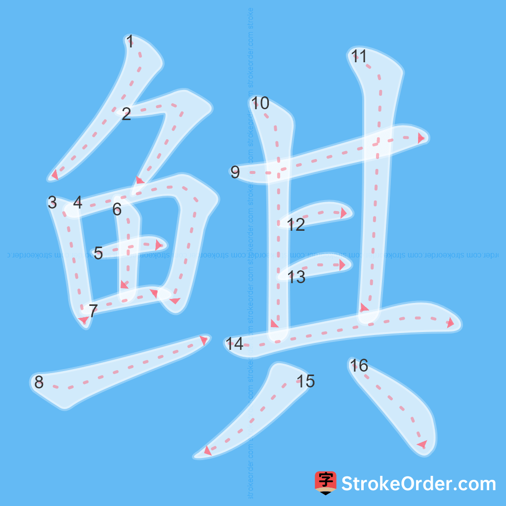 Standard stroke order for the Chinese character 鲯