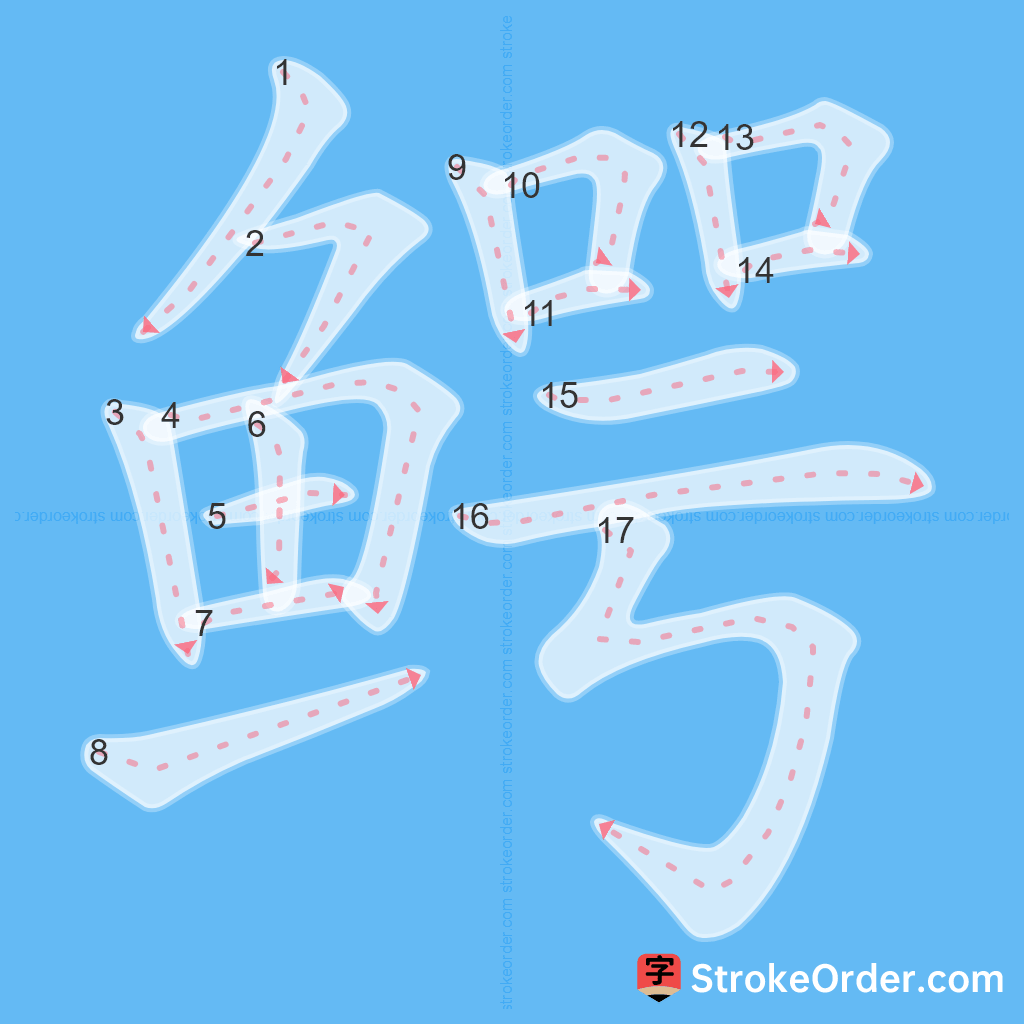 Standard stroke order for the Chinese character 鳄