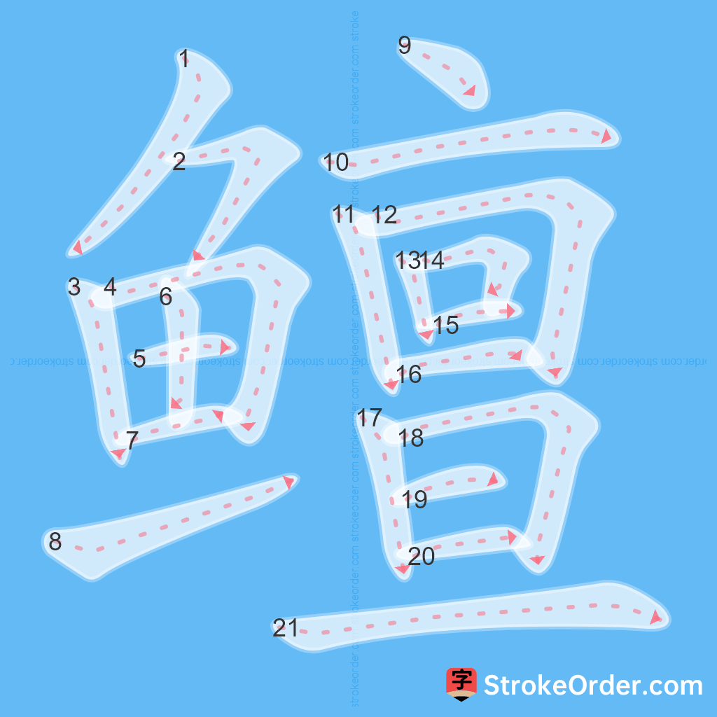 Standard stroke order for the Chinese character 鳣