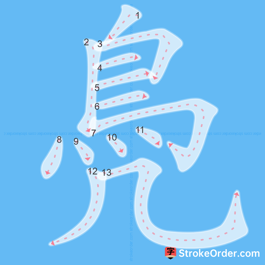 Standard stroke order for the Chinese character 鳧