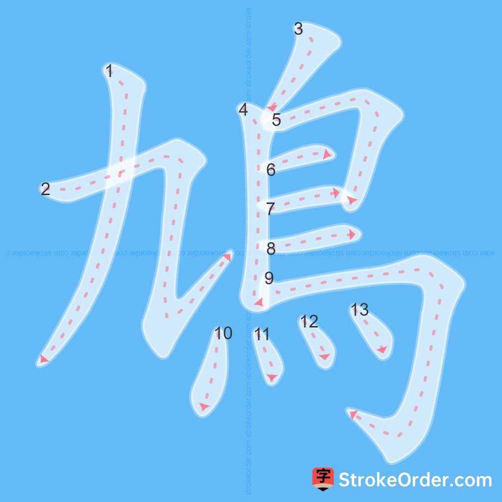 Standard stroke order for the Chinese character 鳩