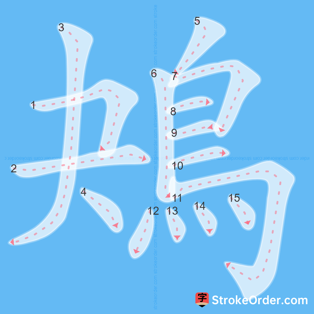 Standard stroke order for the Chinese character 鴂