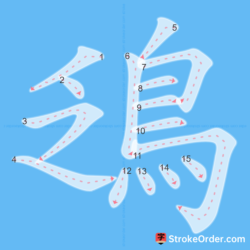 Standard stroke order for the Chinese character 鴔