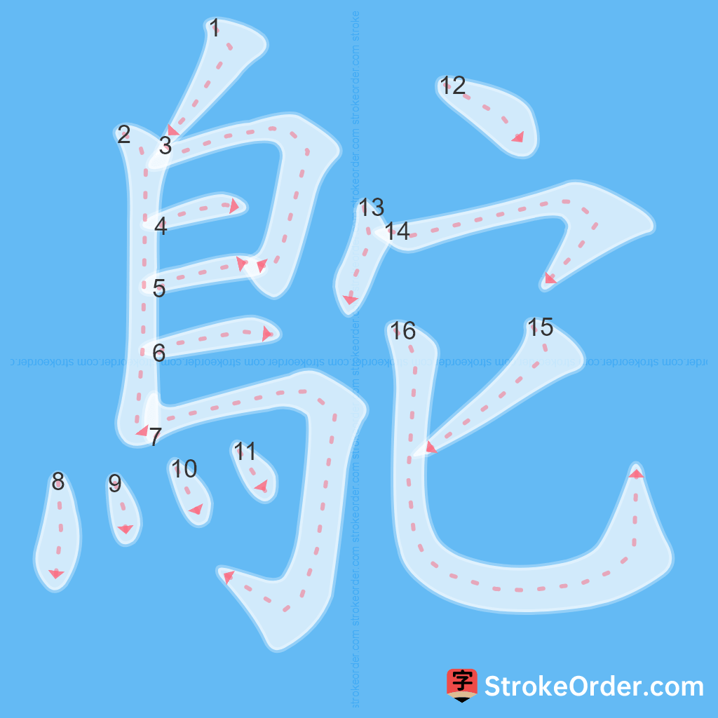 Standard stroke order for the Chinese character 鴕