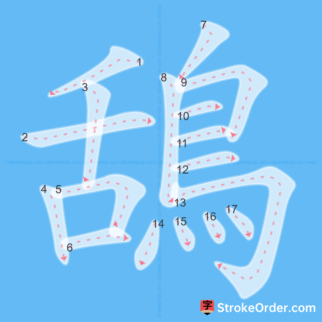 Standard stroke order for the Chinese character 鴰
