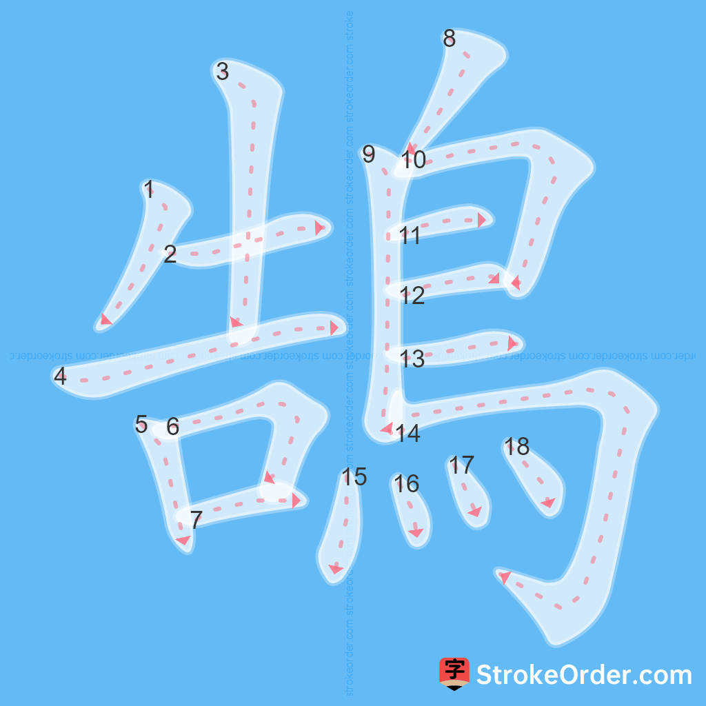 Standard stroke order for the Chinese character 鵠
