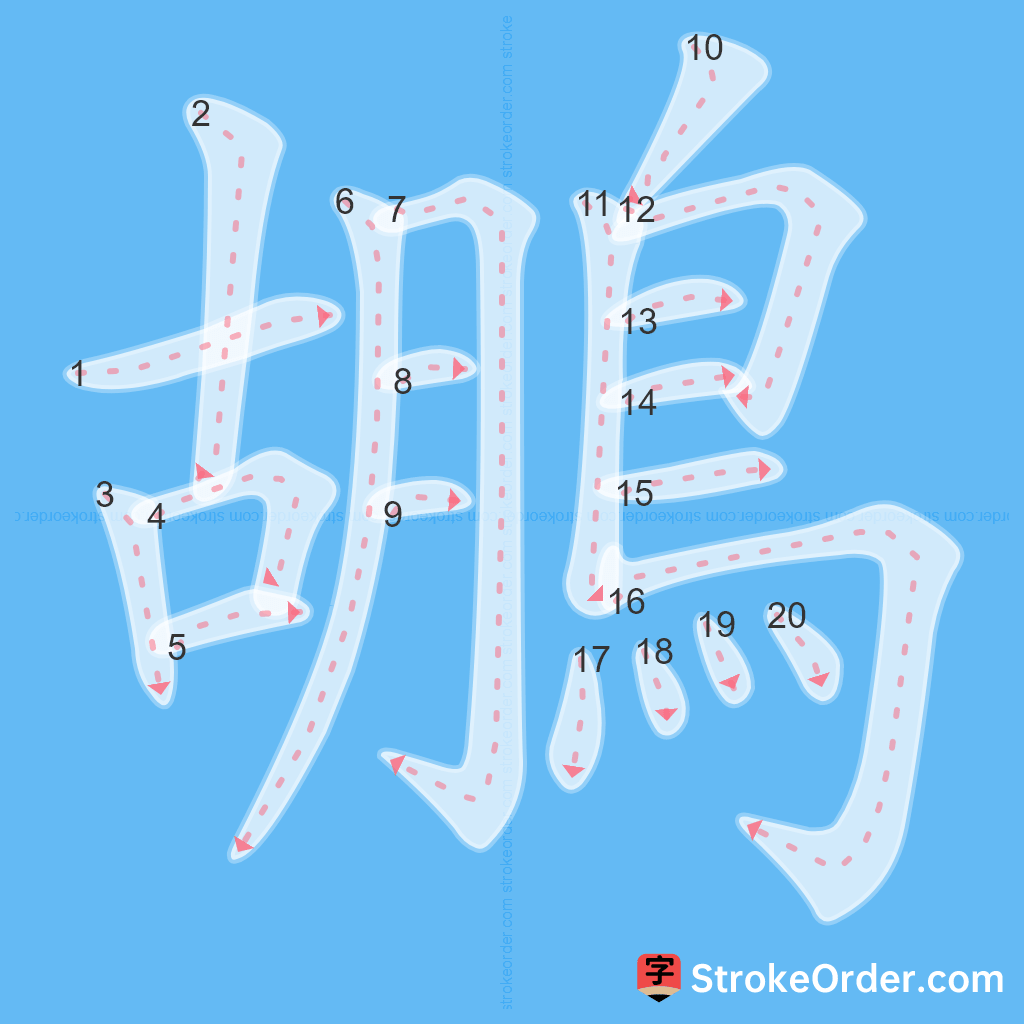Standard stroke order for the Chinese character 鶘