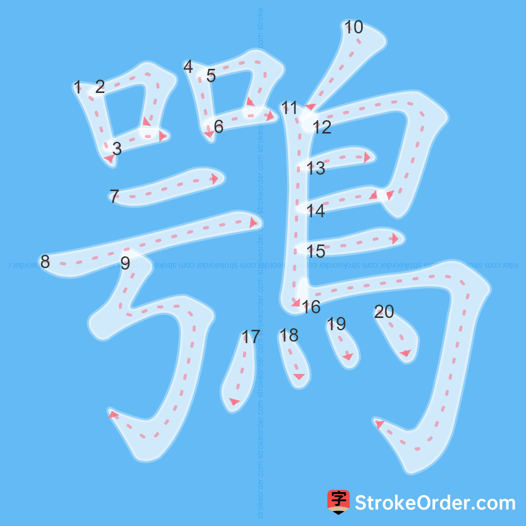 Standard stroke order for the Chinese character 鶚