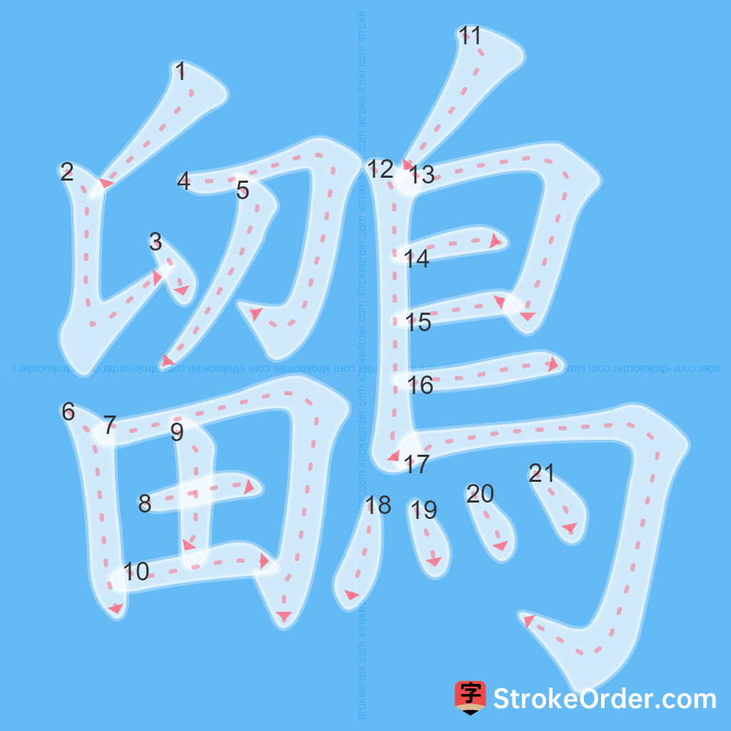 Standard stroke order for the Chinese character 鶹