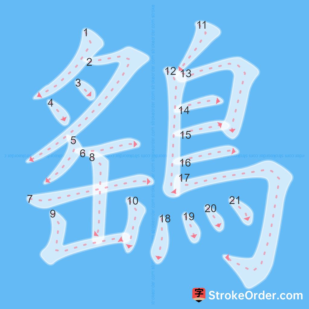 Standard stroke order for the Chinese character 鷂
