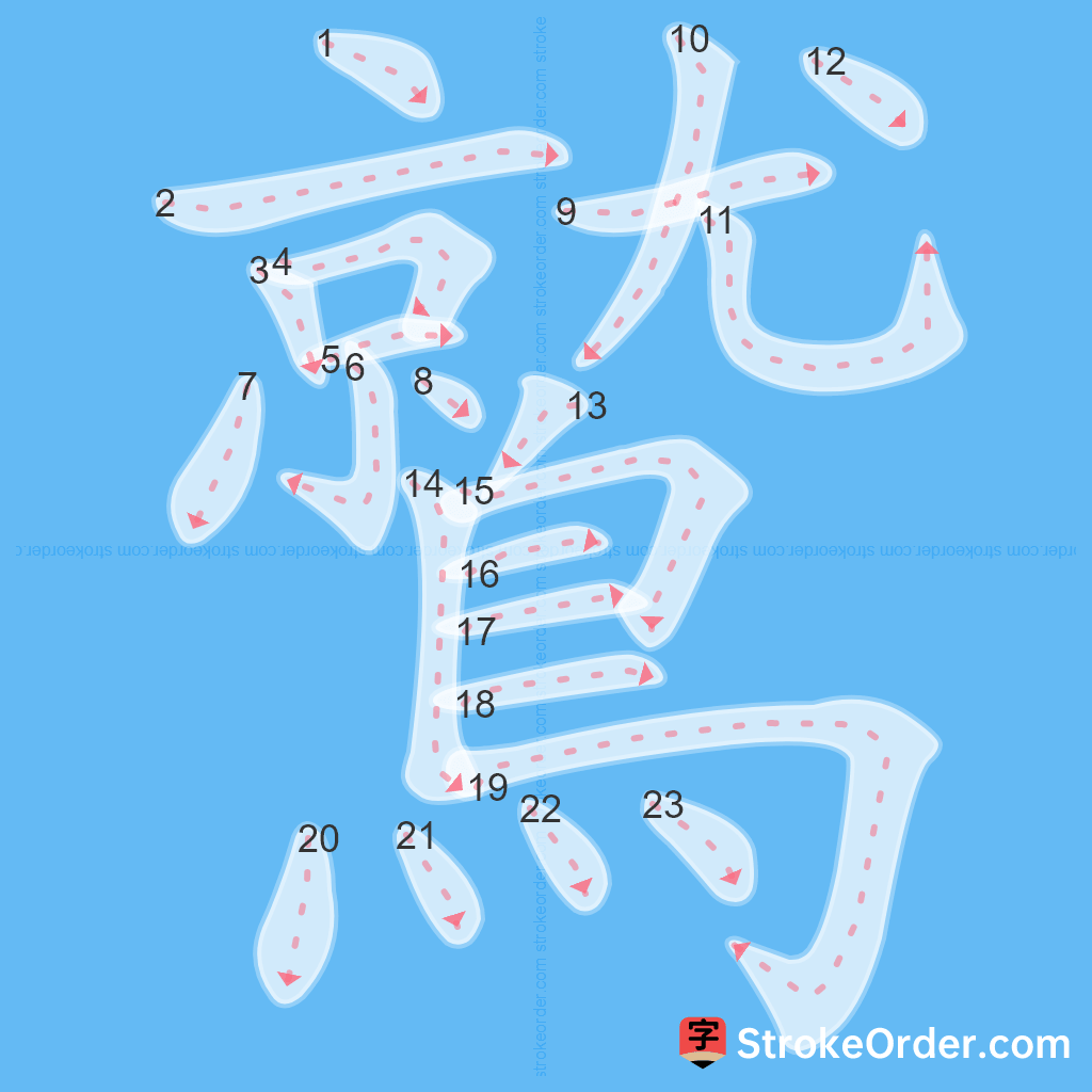 Standard stroke order for the Chinese character 鷲