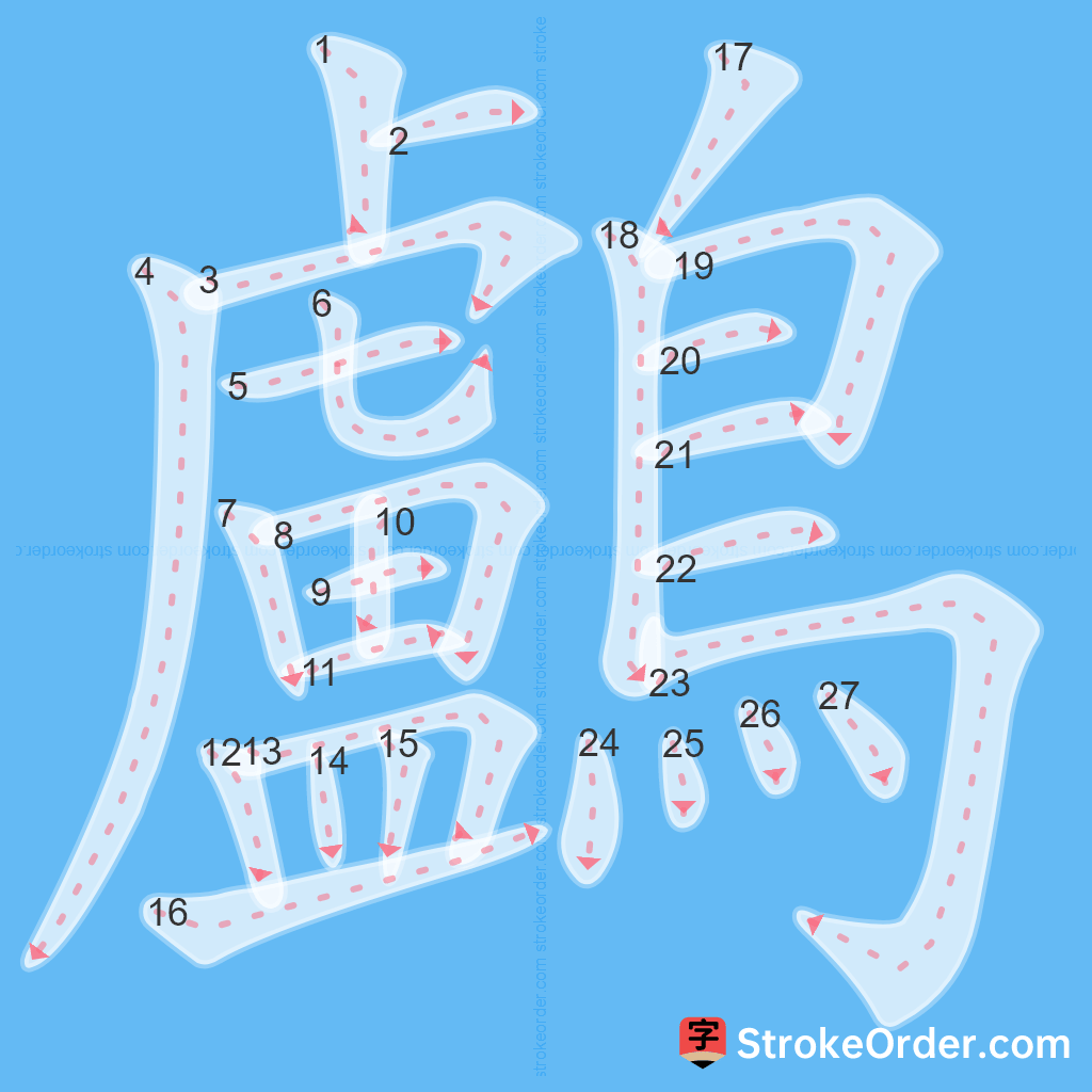 Standard stroke order for the Chinese character 鸕