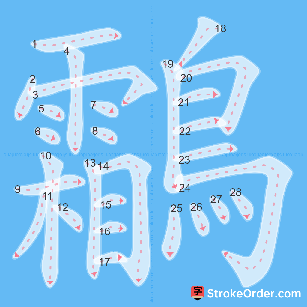Standard stroke order for the Chinese character 鸘