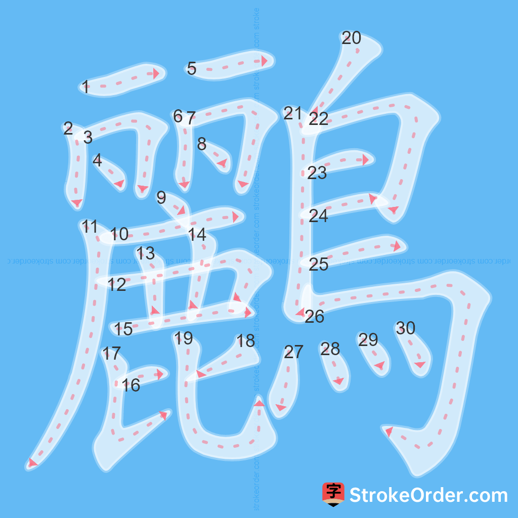 Standard stroke order for the Chinese character 鸝