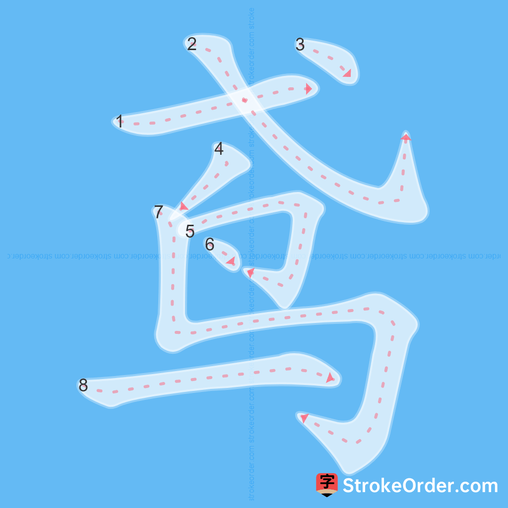 Standard stroke order for the Chinese character 鸢