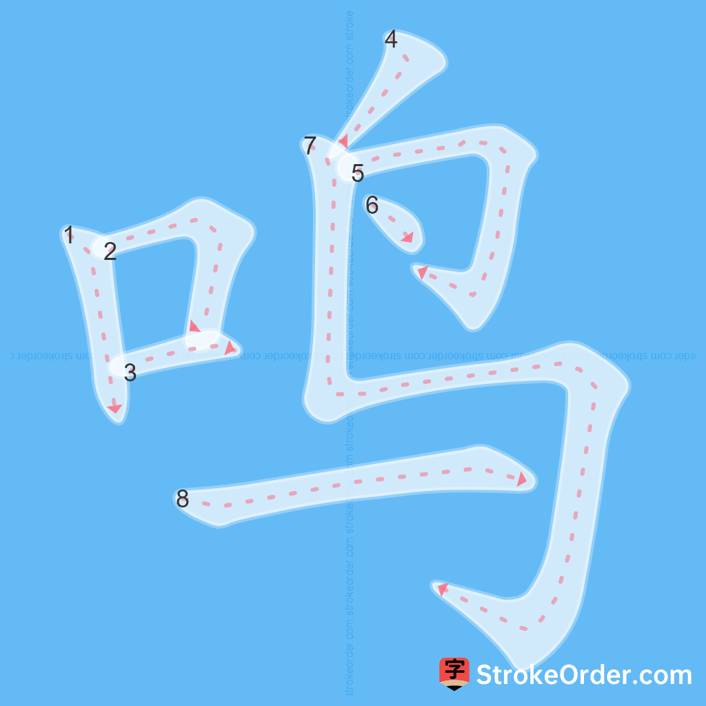 Standard stroke order for the Chinese character 鸣