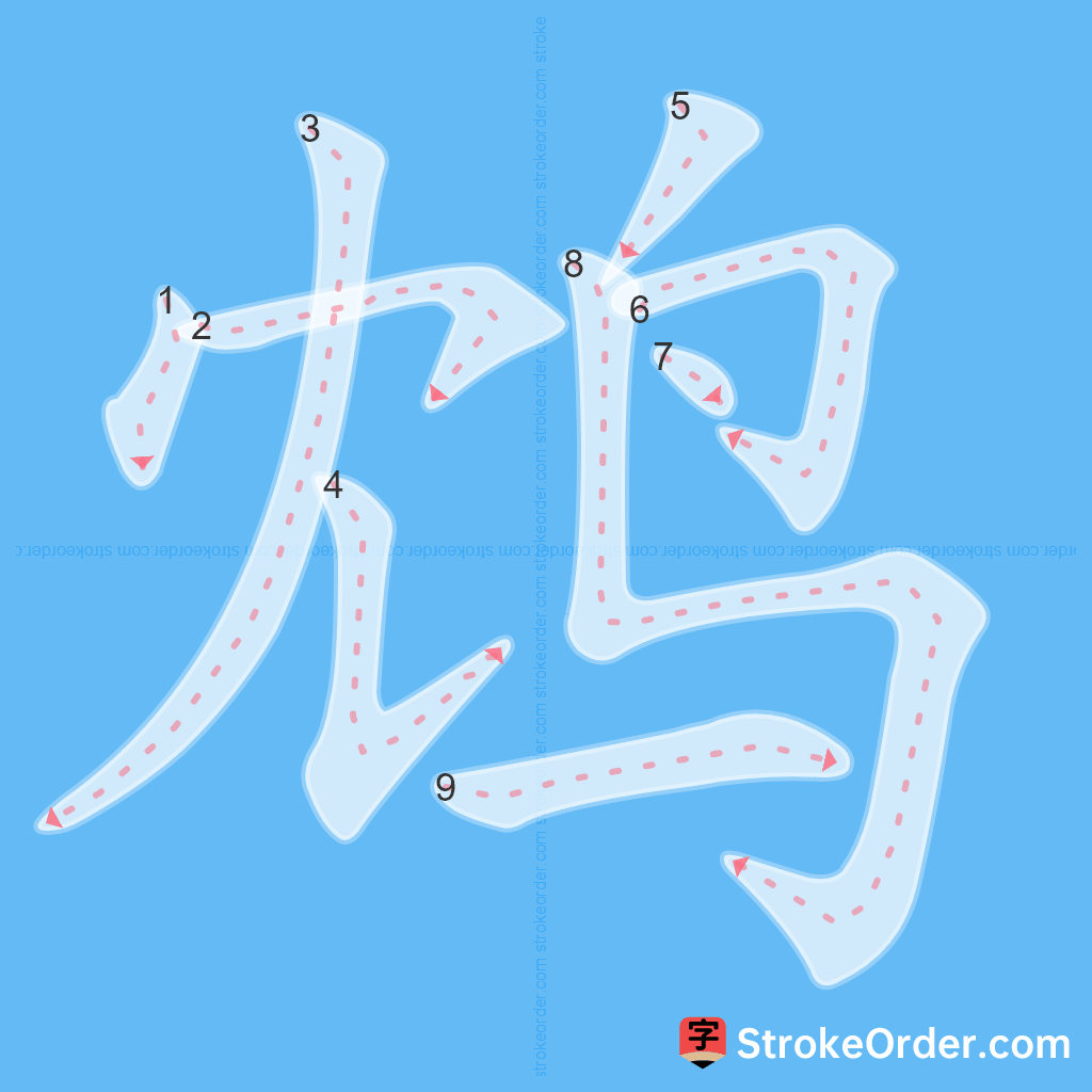 Standard stroke order for the Chinese character 鸩