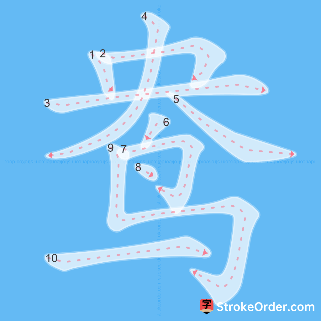 Standard stroke order for the Chinese character 鸯