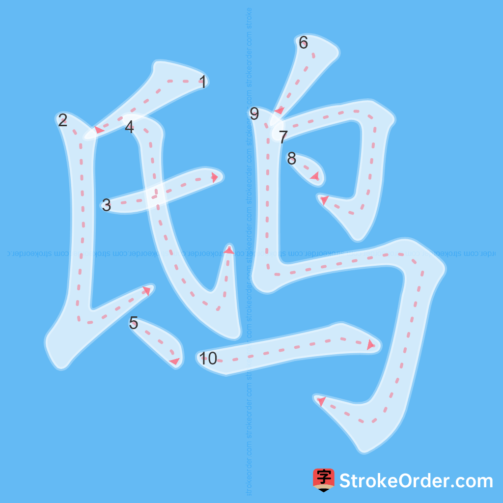 Standard stroke order for the Chinese character 鸱