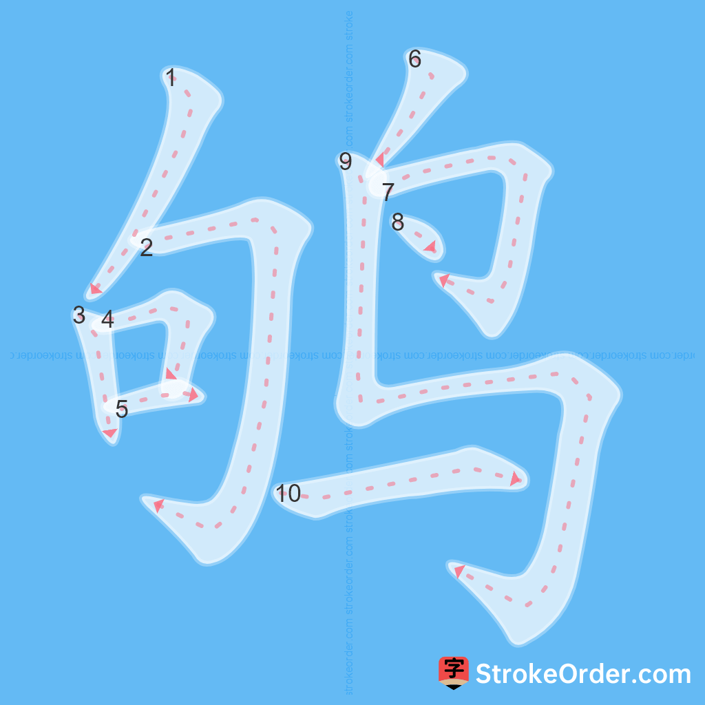 Standard stroke order for the Chinese character 鸲