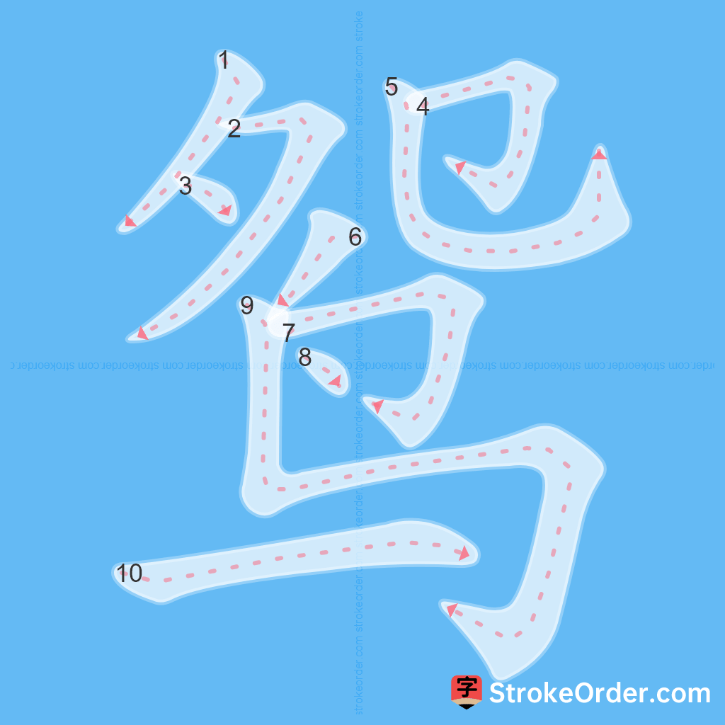 Standard stroke order for the Chinese character 鸳