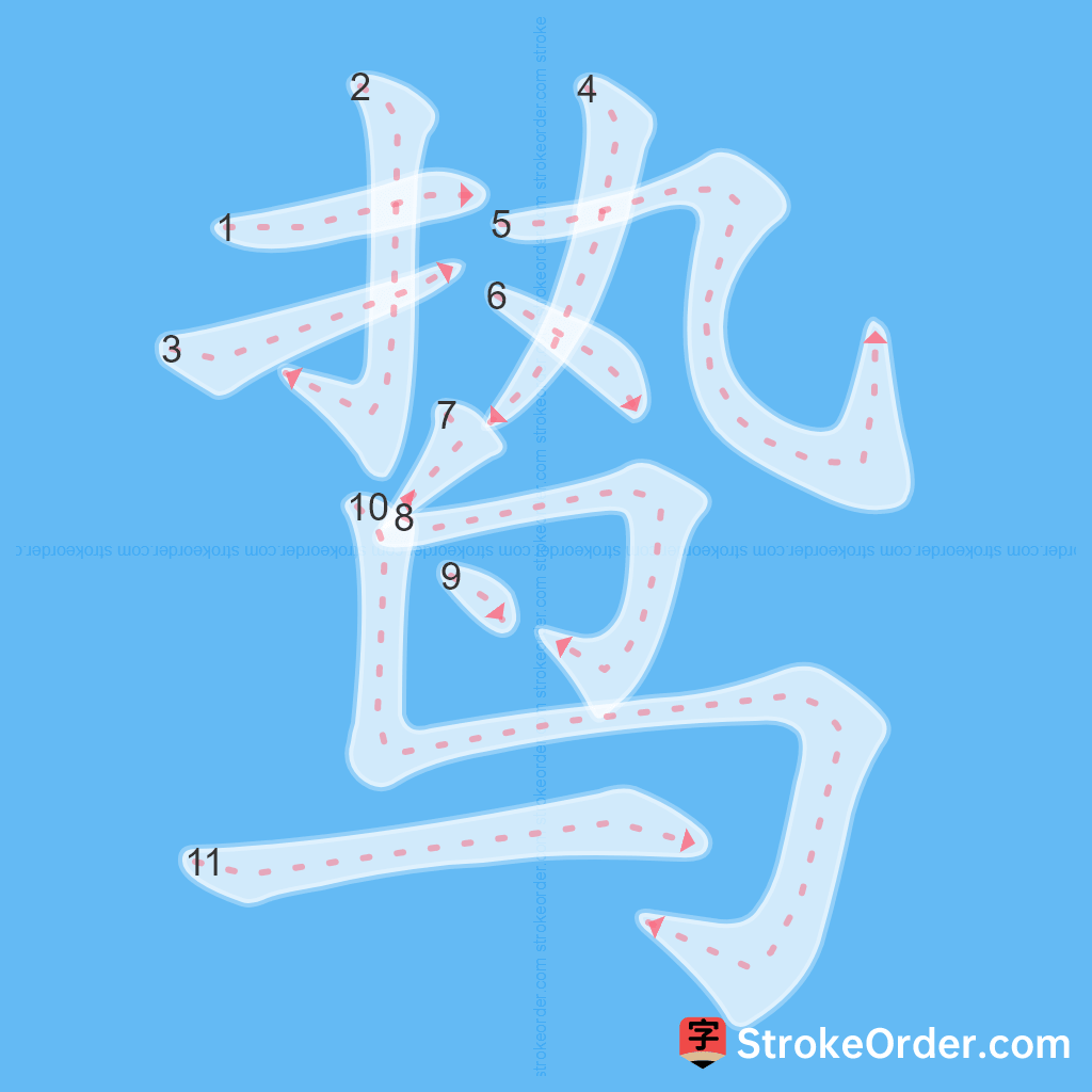Standard stroke order for the Chinese character 鸷
