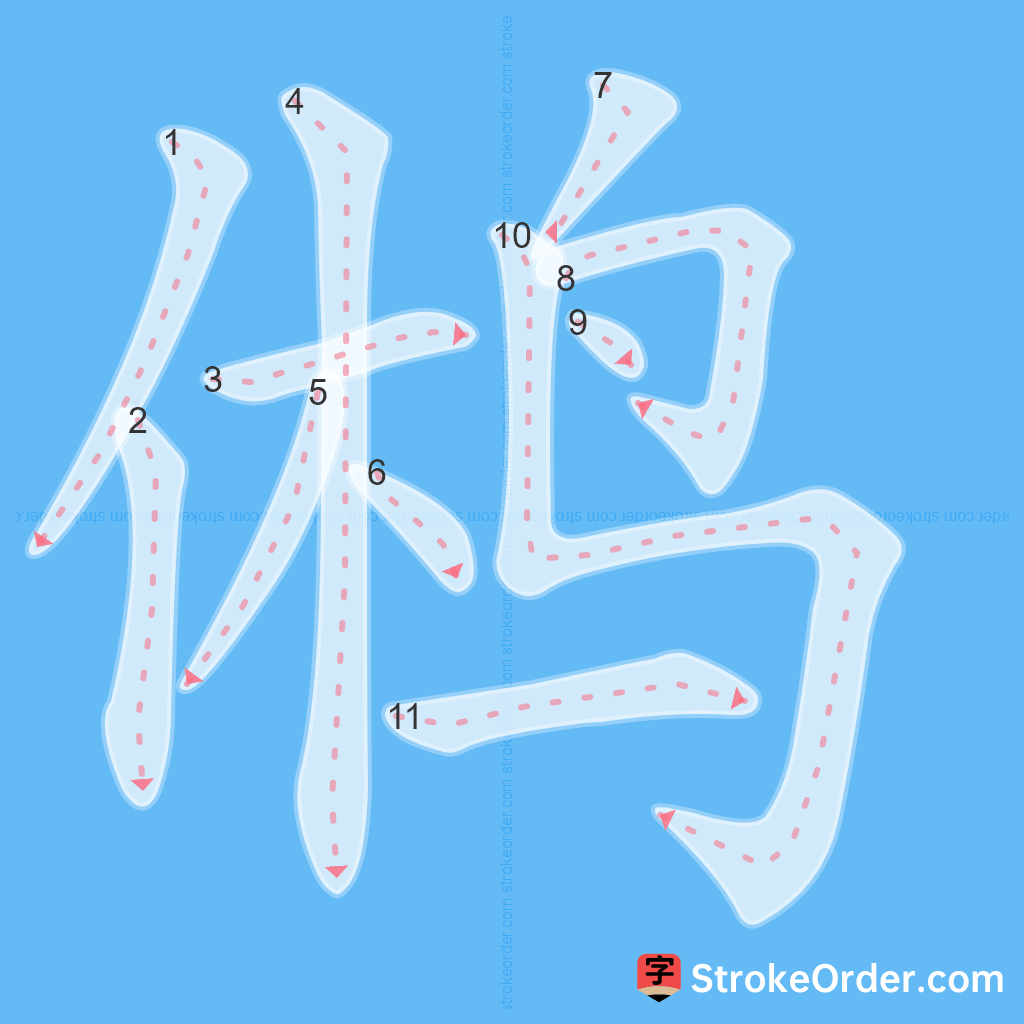 Standard stroke order for the Chinese character 鸺