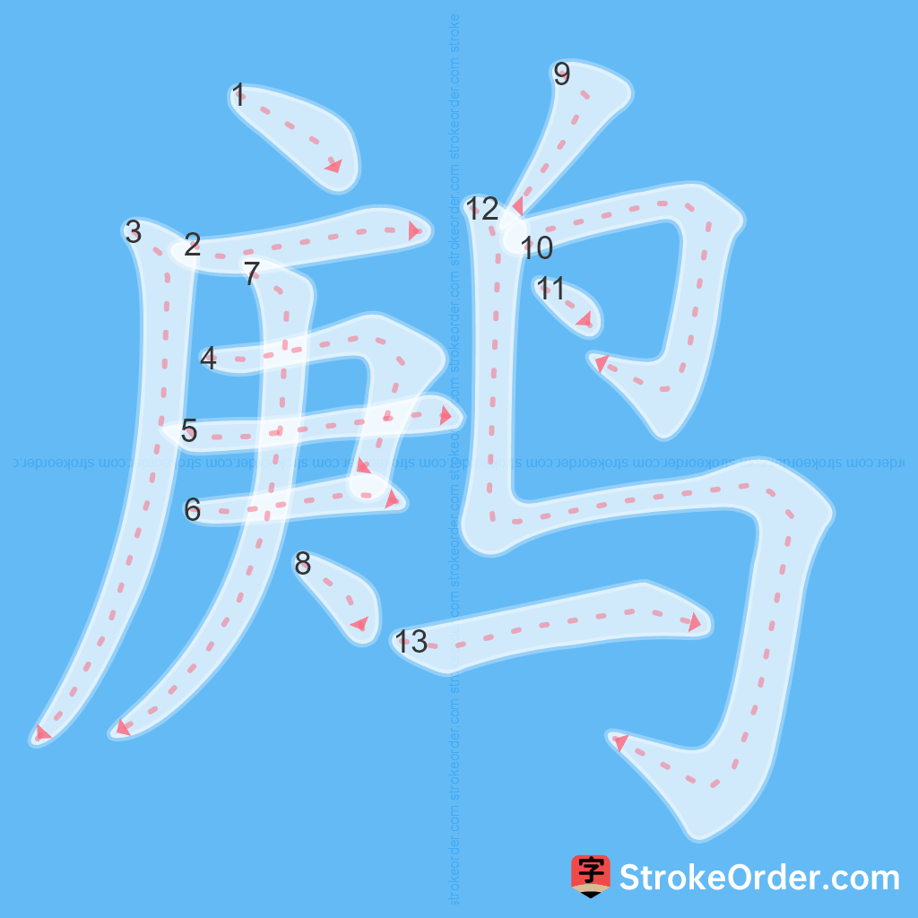 Standard stroke order for the Chinese character 鹒
