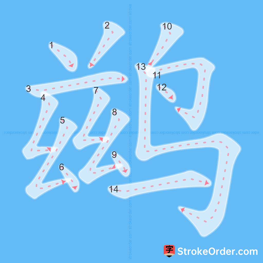 Standard stroke order for the Chinese character 鹚