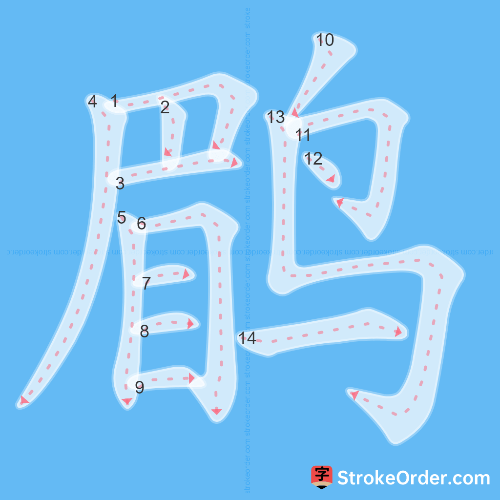 Standard stroke order for the Chinese character 鹛