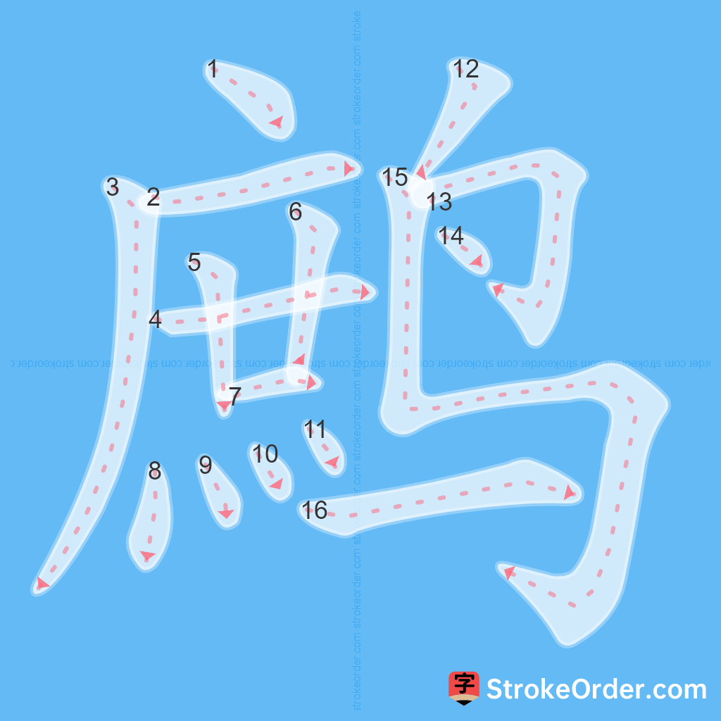 Standard stroke order for the Chinese character 鹧
