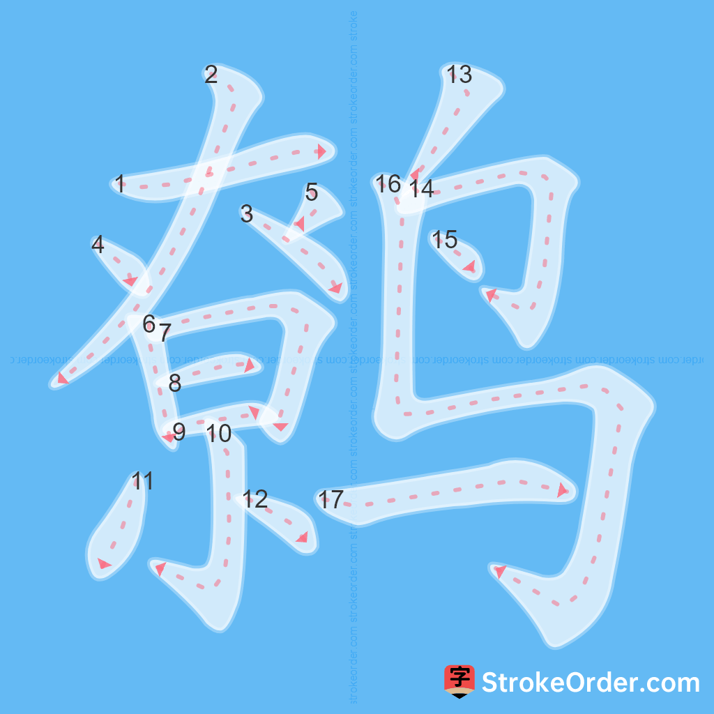 Standard stroke order for the Chinese character 鹩