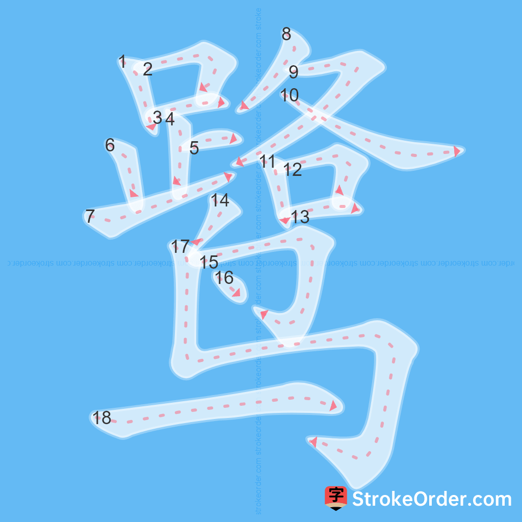 Standard stroke order for the Chinese character 鹭