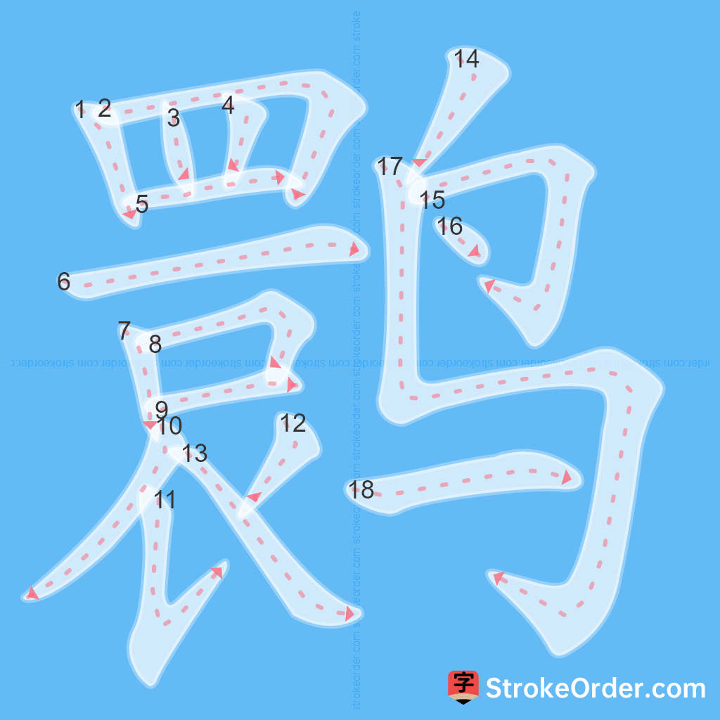 Standard stroke order for the Chinese character 鹮