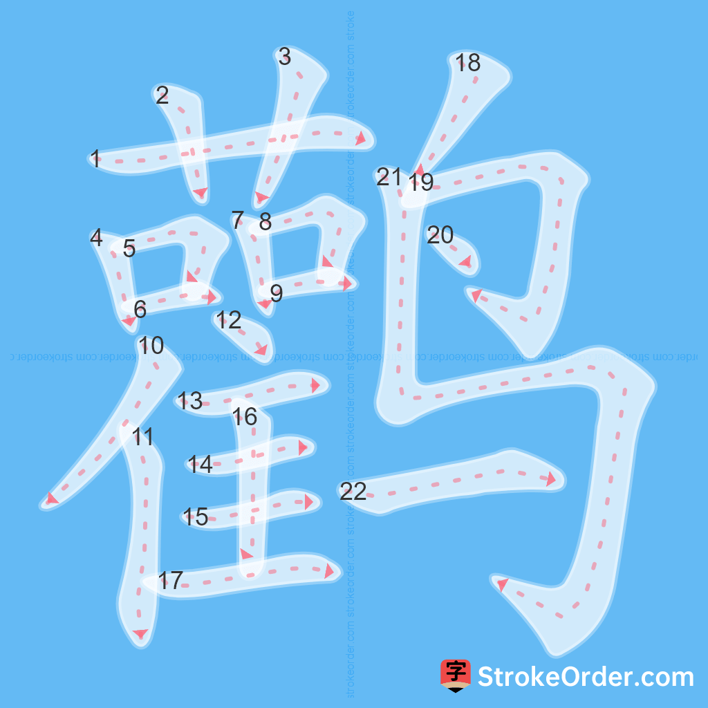 Standard stroke order for the Chinese character 鹳